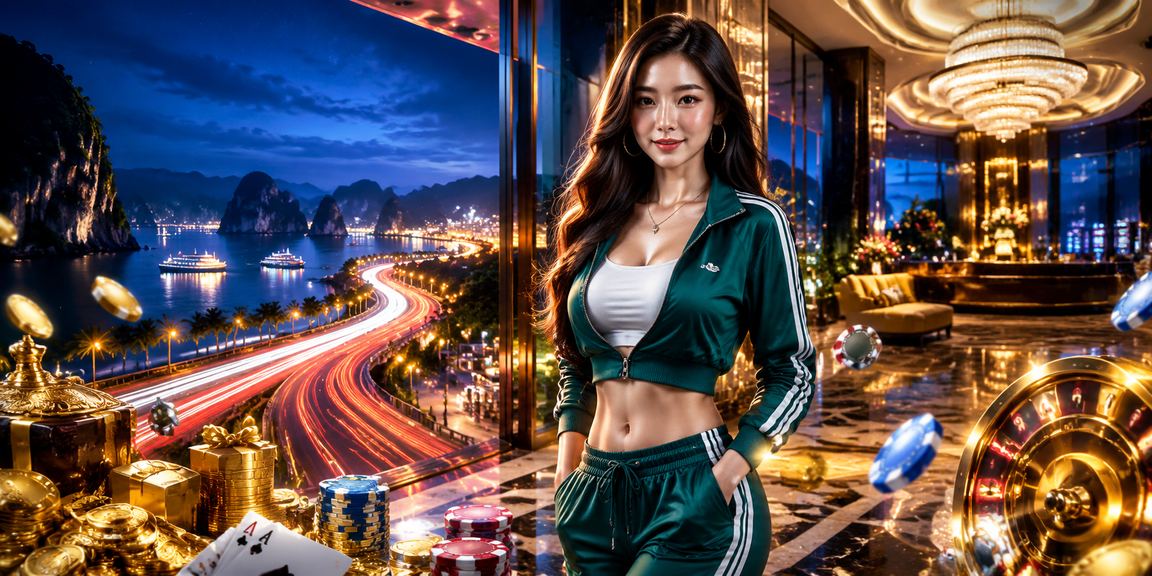 Cảnh đêm vịnh Hạ Long với ánh đèn neon sòng bài trực tuyến hiện đại